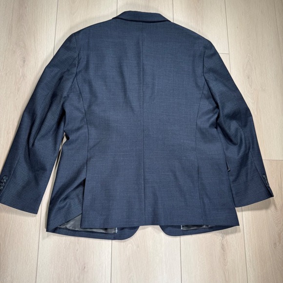 Kenneth Cole AWEARNESS Men's 48R Navy Blue Plaid Slim Fit Blazer Jacket - Picture 3 of 12